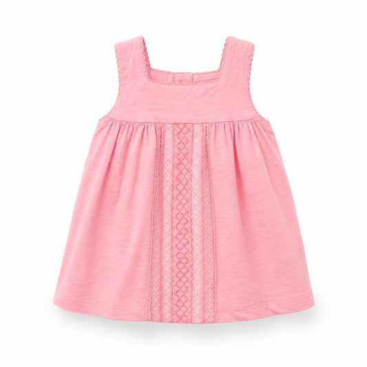 Front view of F&F girls’ pink geometric fit & flare, size 3-6, months