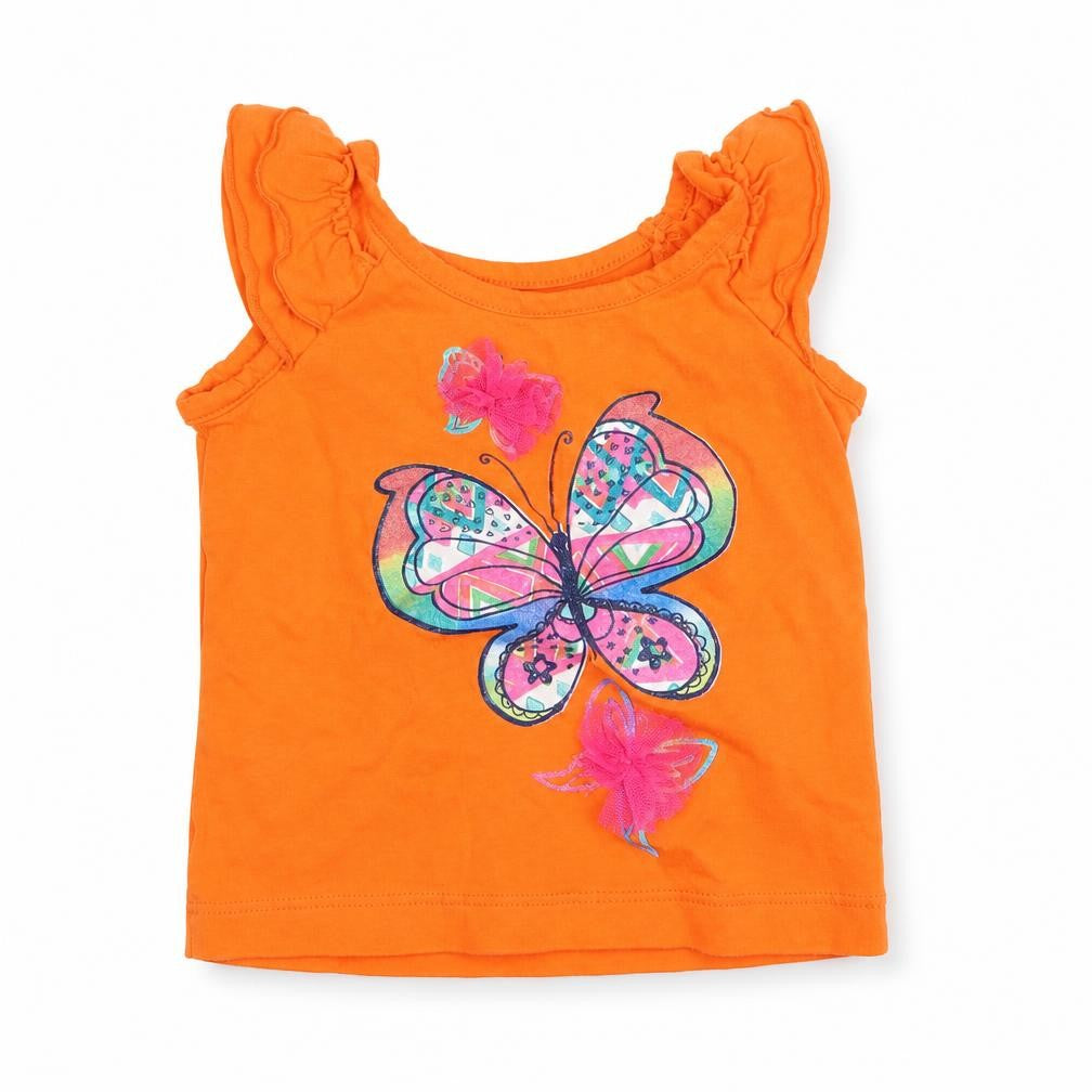 est 1989 place Girls Orange   Basic Tank Size 9-12 Months  - Butterfly Print