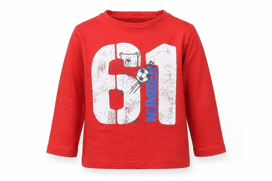 Front view of M boys’ red basic t-shirt, size 2-3, years