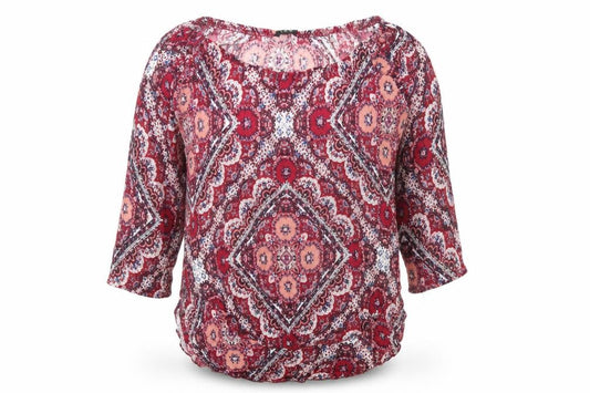 Front view of Solo women’s red floral basic t-shirt, size UK 12
