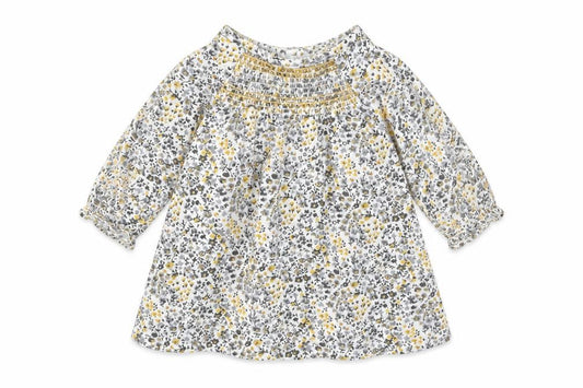 Front view of Next girls’ grey floral fit & flare, size 0-3, months