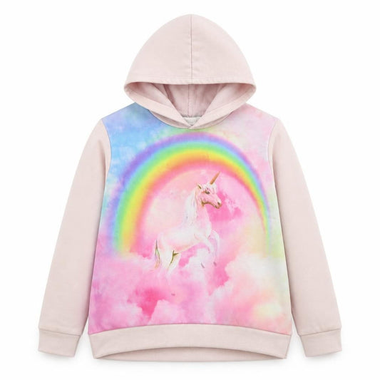 Front view of blween girls’ pink pullover hoodie, size 7, years - unicorn