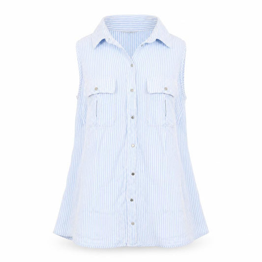 Front view of Very women’s blue striped basic button-up, size UK 8