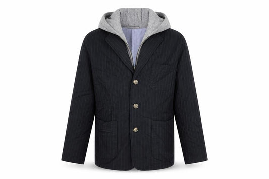 Front view of Gap boys’ blue striped jacket blazer, size L