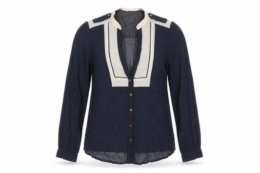 Front view of Next women’s blue basic button-up, size UK 14