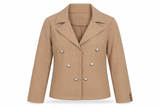Front view of Preworn women’s beige jacket, size L