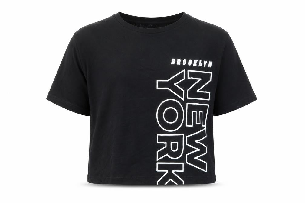 Front view of H&M girls’ black cropped t-shirt, size 9, years