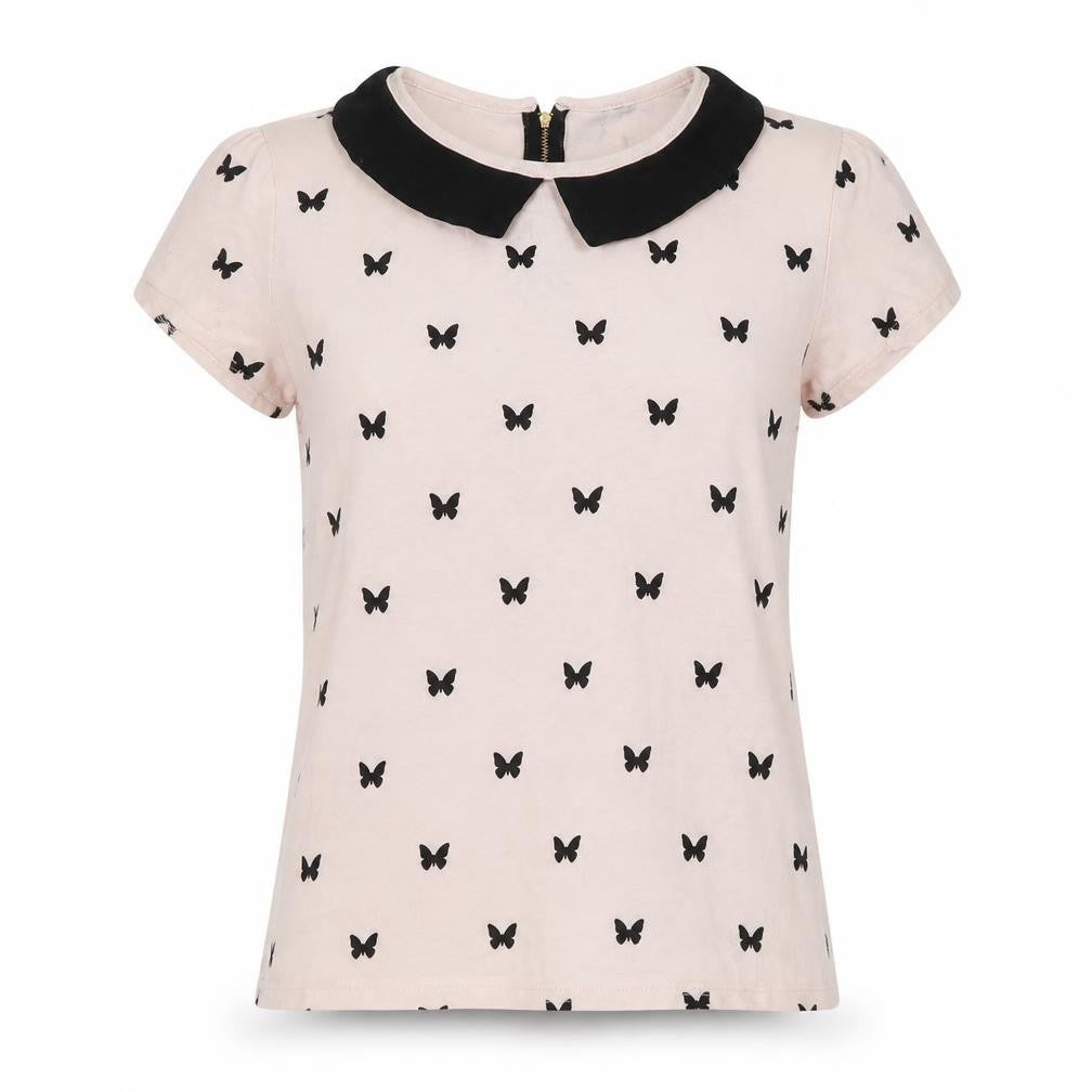 Bershka Womens Pink Animal Print  Basic T-Shirt Size S  - Butterflies