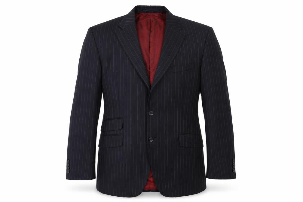 Front view of Marks & Spencer men’s blue striped jacket suit jacket, size 40