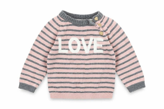 Front view of H&M Baby Pink Striped jumper, size 6-9, Months