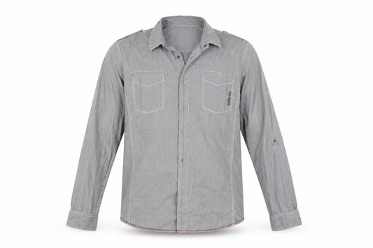 Front view of Next men’s grey polka dot button-up, size L