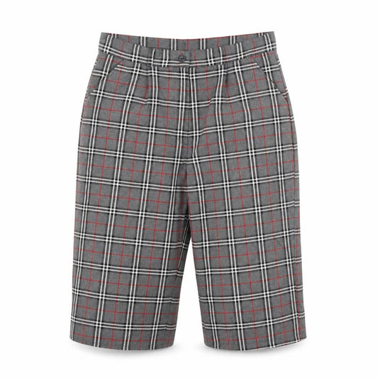 Front view of Confidence in Textiles women’s grey plaid bermuda shorts, size UK 30, in