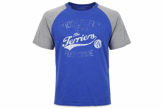 Front view of HTAFC men’s blue t-shirt, size M