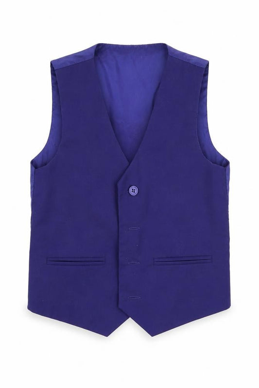 Front view of VivaKi boys’ blue jacket waistcoat, size 5, years