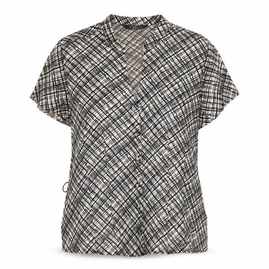 Front view of Bonmarché women’s beige check basic button-up, size UK 12