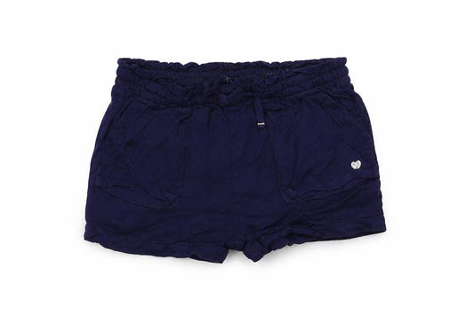 Front view of H&M girls’ blue hot pants shorts, size 3-4, years