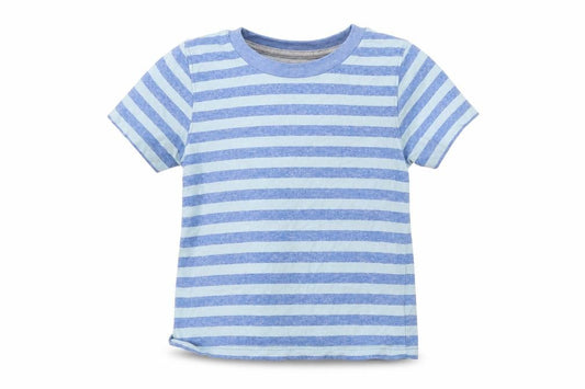 Front view of Primark girls’ blue striped basic t-shirt, size 2-3, years