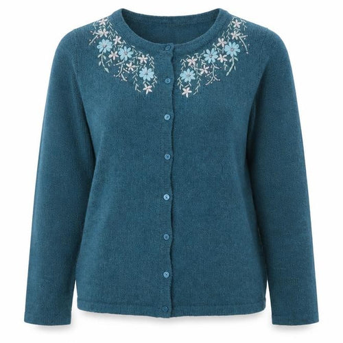 BM Collection Womens Blue Floral Knit Pullover Jumper Size M