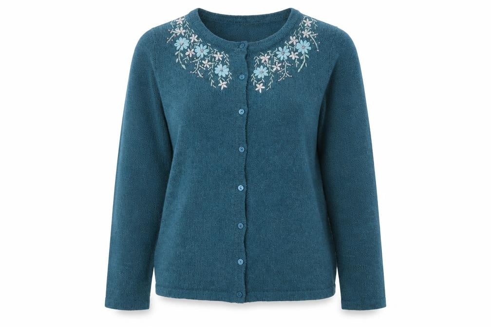 BM Collection Womens Blue Floral Knit Pullover Jumper Size M