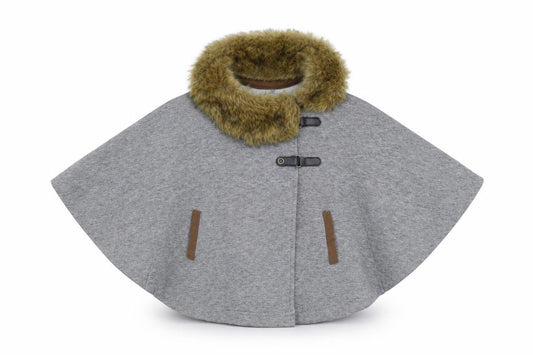 Front view of Tahari girls’ grey cape jumper, size S
