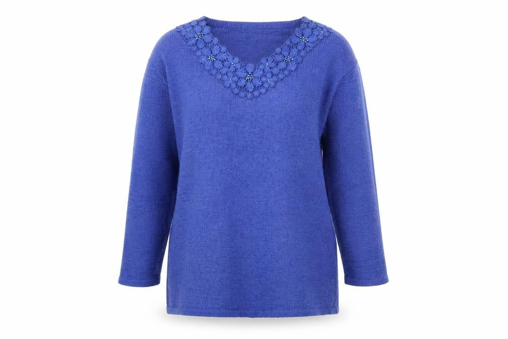 Front view of Bonmarché women’s blue knit jumper, size S