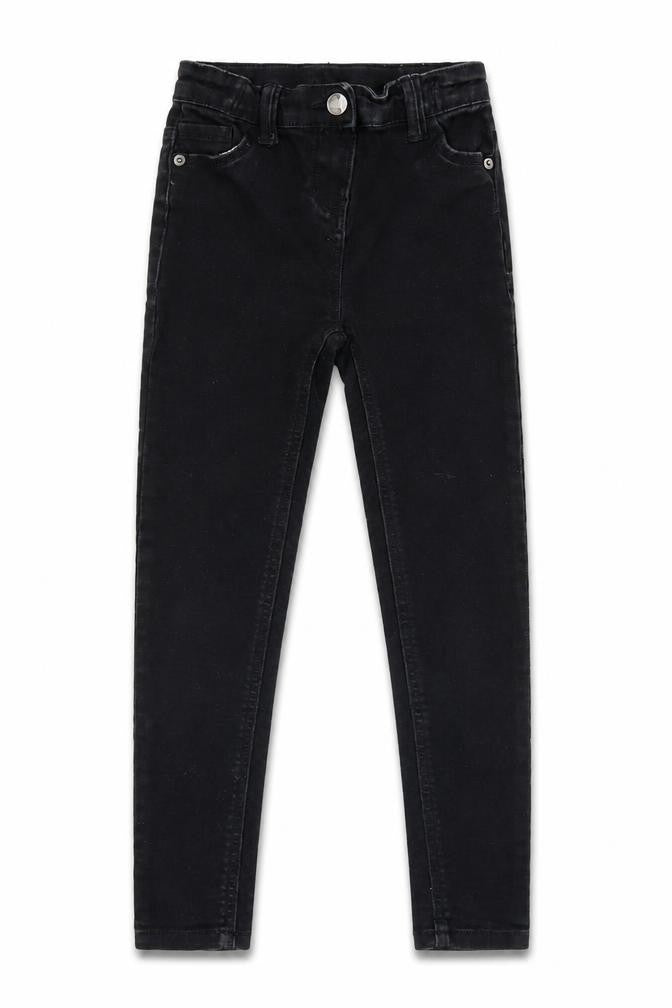 Front view of Tu girls’ black denim tapered jeans, size 9, years