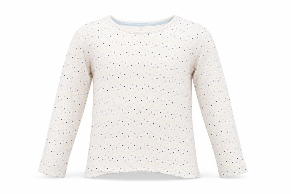 Front view of Tu girls’ white polka dot top pyjama top, size 6-7, years