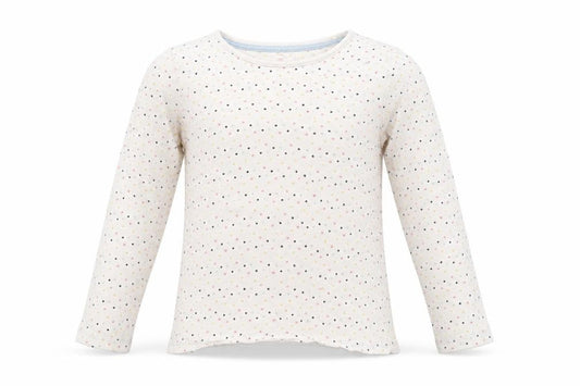 Front view of Tu girls’ white polka dot top pyjama top, size 6-7, years