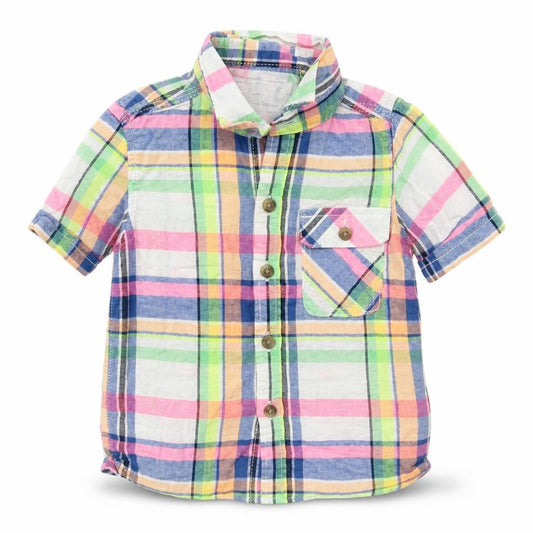 Front view of Next Baby White Plaid Basic Button-Up, size 9-12, Months