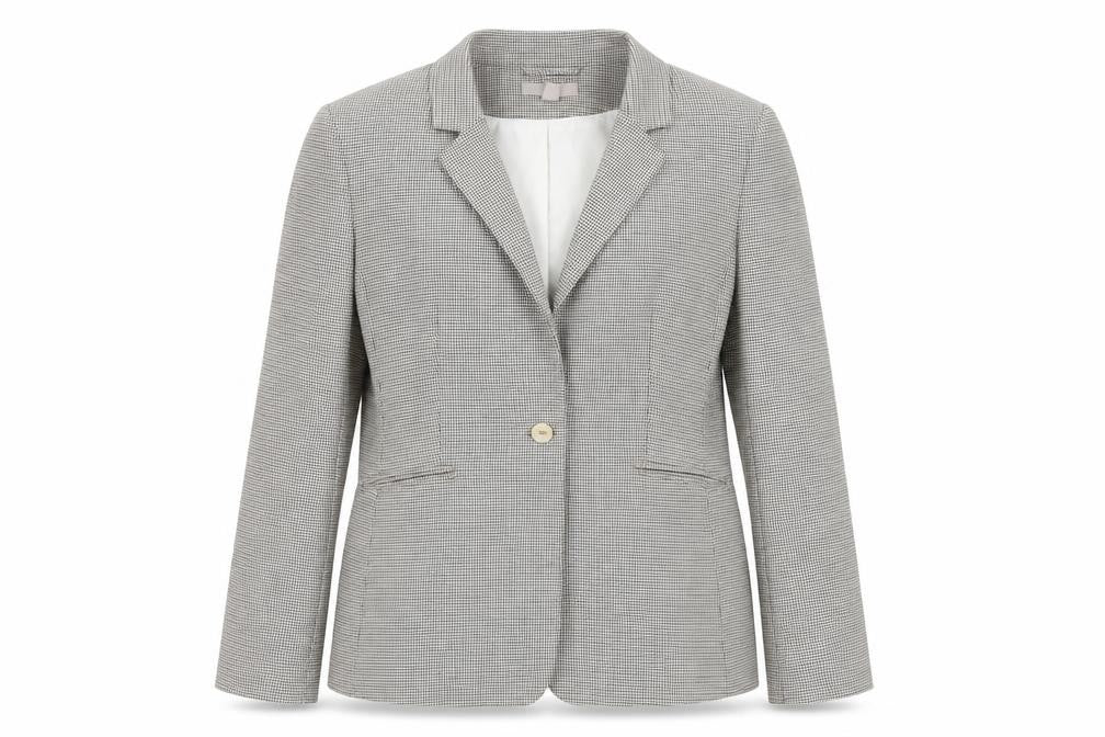 Front view of H&M women’s green houndstooth jacket blazer, size UK 12