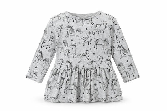 Front view of Next girls’ grey spotted fit & flare, size 2, years