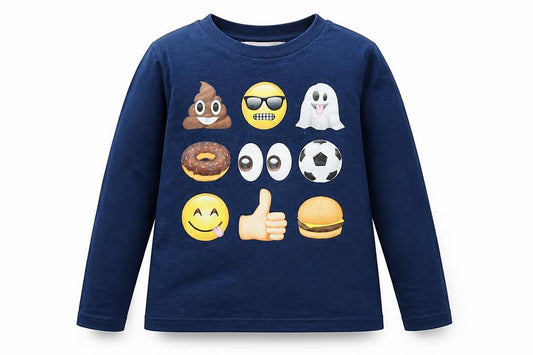 Front view of H&M girls’ blue basic t-shirt, size 4, years - emoji