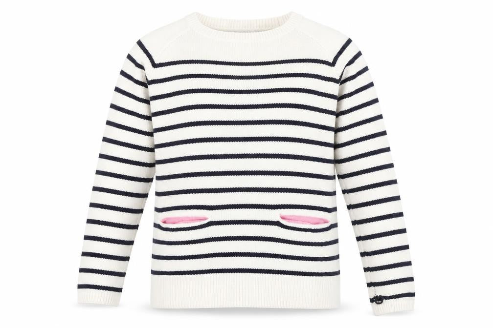Front view of H&M girls’ beige striped jumper, size 9, years
