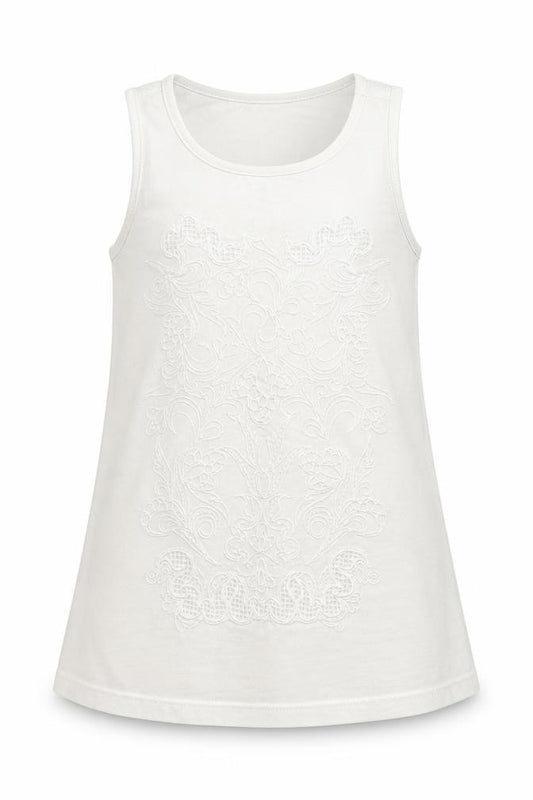 Front view of F&F girls’ white basic t-shirt, size 7-8, years