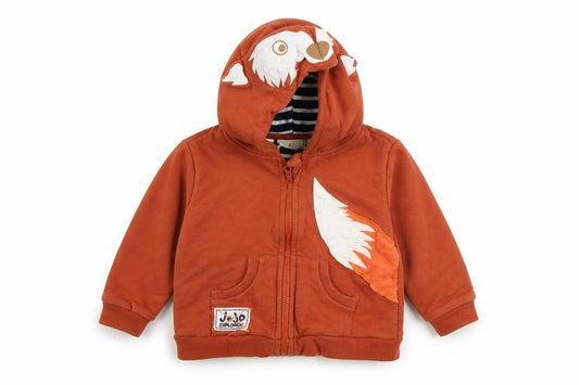 Front view of Mama Bear boys’ orange full zip jumper, size 6-9, months