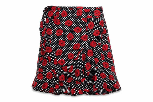 Front view of Papaya women’s black polka dot flare skirt, size UK 8
