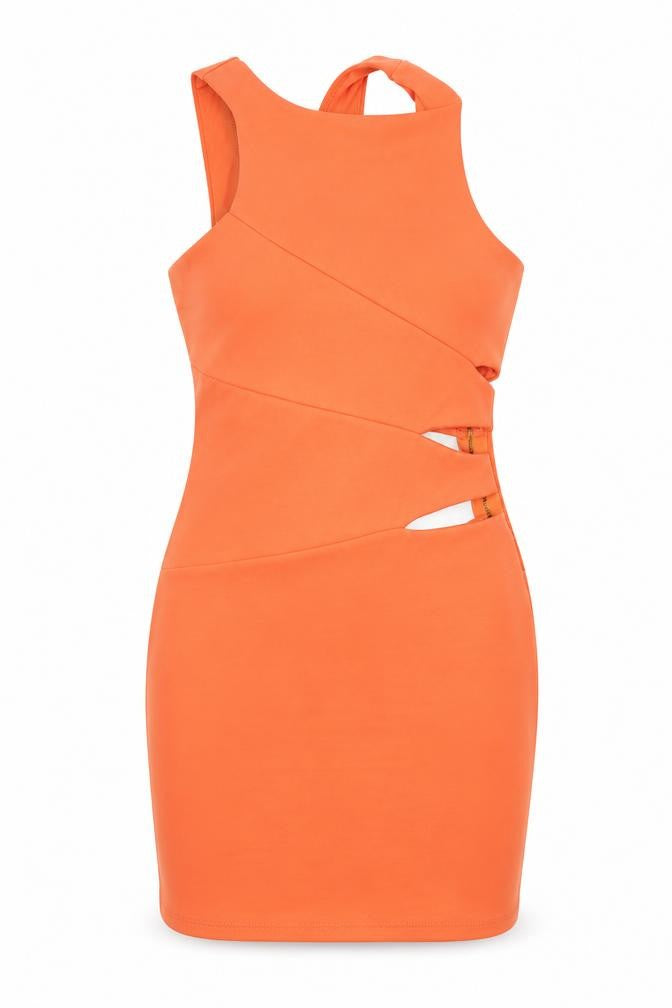 Front view of Miss Selfridge women’s orange sheath, size UK 8