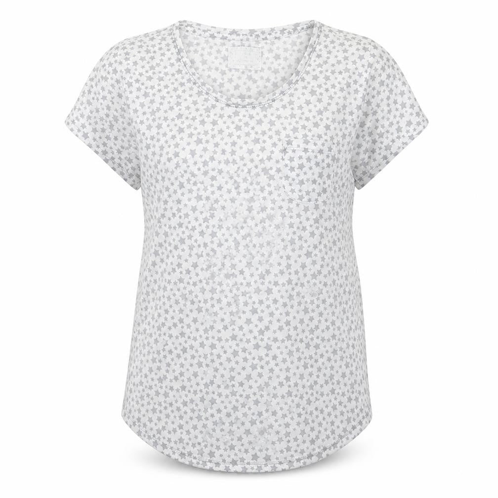Front view of Matalan women’s white geometric top pyjama top, size M, - star pattern