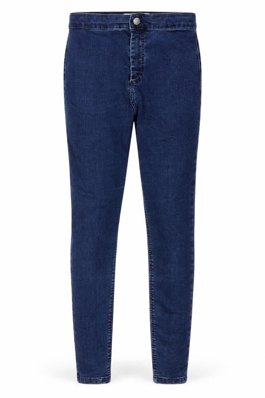 Front view of Topshop women’s blue denim skinny jeans, size UK 26, in, 26-inch leg