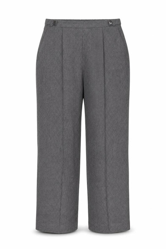 Front view of Bonmarché women’s grey check trousers, size UK 12, 27-inch leg