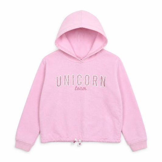 Front view of H&M girls’ pink pullover hoodie, size 7-8, years