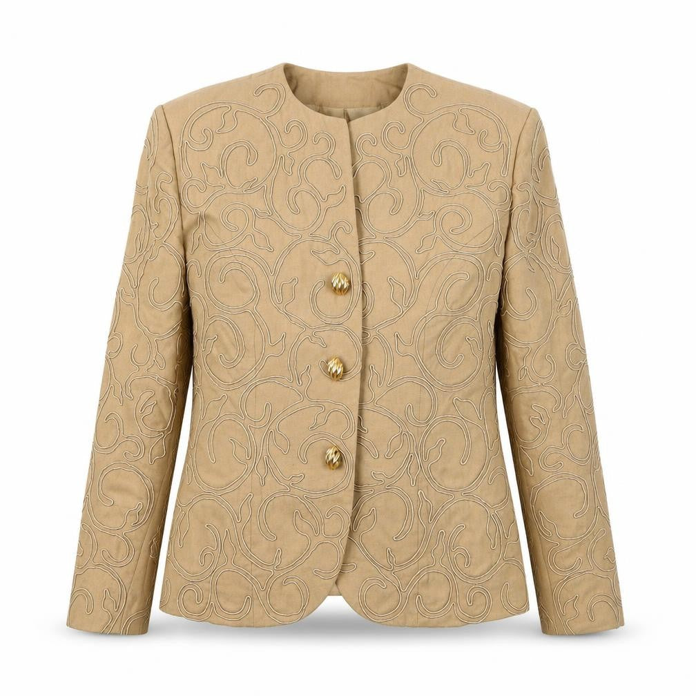 Front view of Medici women’s beige jacket blazer, size UK 10