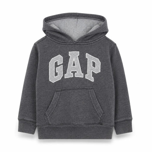 Front view of Gap boys’ grey pullover hoodie, size 2, years