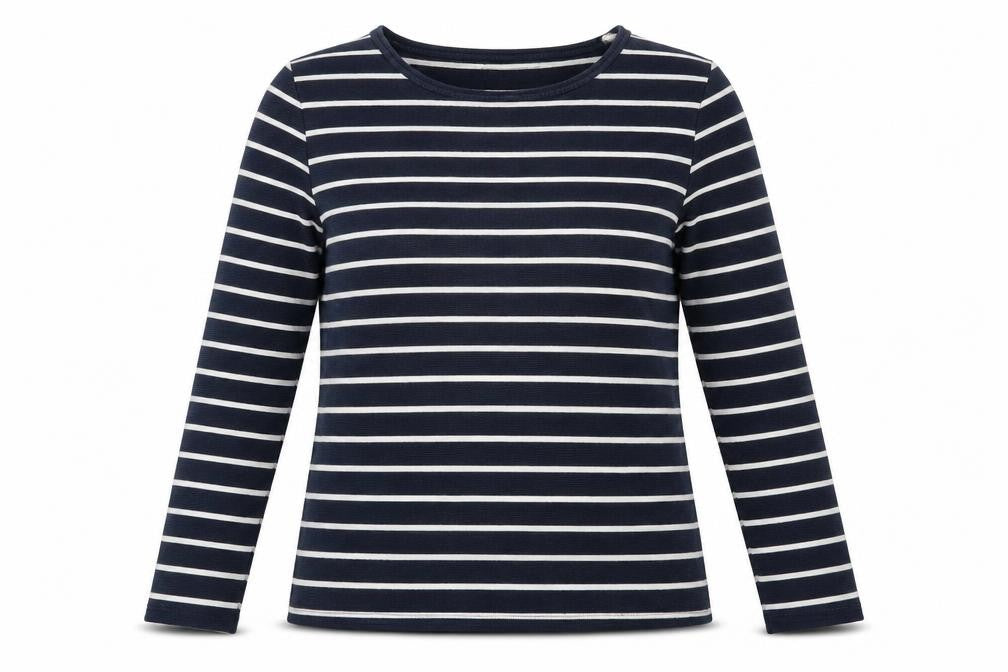 Front view of H&M women’s blue striped jumper, size M