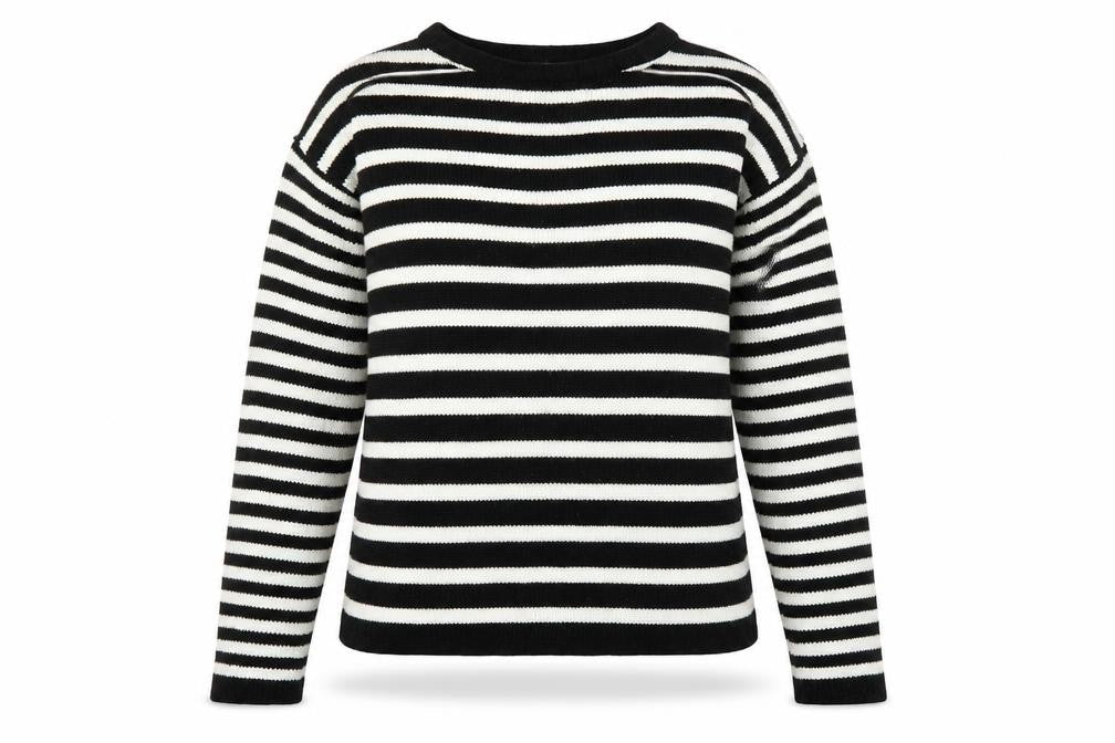 Front view of Original Knitwear women’s black striped jumper, size M