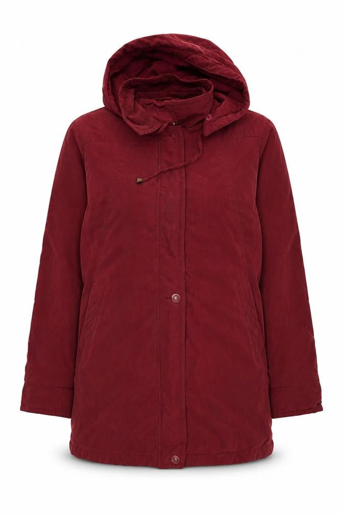 Front view of Eleganze women’s red jacket coat, size UK 12