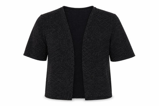 Front view of D'lisle girls’ black cardigan jumper, size 9, years
