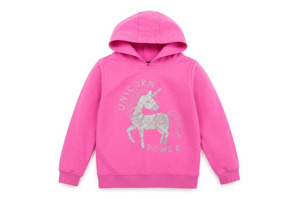 Front view of George girls’ pink pullover hoodie, size 9-10, years - unicorn