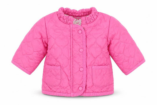Front view of Next girls’ pink puffer jacket jacket, size 0-3, months