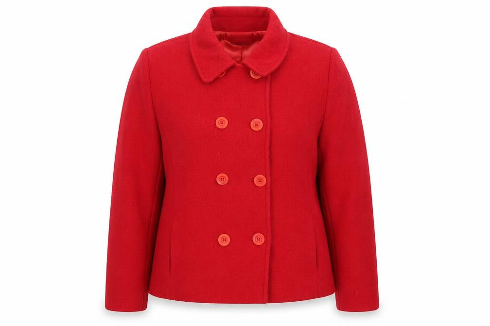 Front view of Etam women’s red parka coat, size UK 16
